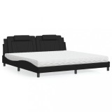 vidaXL Pat cu saltea, negru, 200x200 cm, piele ecologică