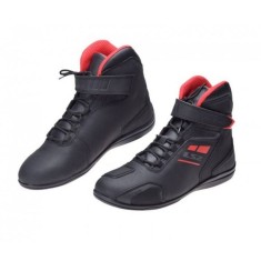 Ghete moto din piele intoarsa LS2 Garra negru/rosu marime 42