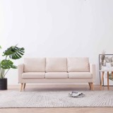 VidaXL Canapea cu 3 locuri, crem, material textil 281352