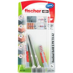 Set 4 buc diblu cu surub A2 etansant, fischer DuoSeal 8 x 48 S PH TX