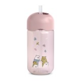 Sticla de apa fara picurare, Bears, 340 ml, roz, Suavinex