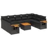 Cumpara ieftin Set canapele de gradina cu perne, 10 piese, negru, poliratan