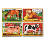 Set 4 puzzle din lemn in cutie cu animale domestice, +3 luni, Melissa&amp;Doug