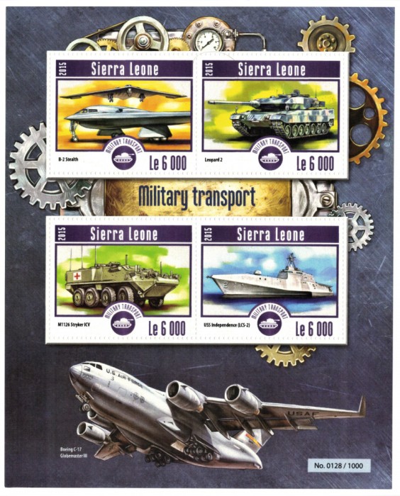 SIERRA LEONE 2015 - Mijloace de transport militar / colita + bloc MNH
