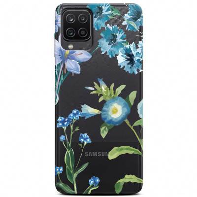 Husa TPU CaseGadget pentru Samsung Galaxy A12, BLUE FLOWERS, Multicolor foto