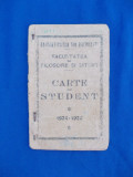 CARTE DE STUDENT , FACULTATEA DE FILOSOFIE SI LITERE , UNIV. BUC. , 1934-1935