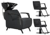 Set Inez negru, spălătorie frizerie, 2 scaune hidraulice rotative, spălător mobil, chiuvetă ceramică, baterie duș