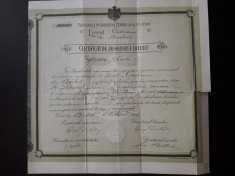 1909 Barlad Liceul Codreanu certificat de absolvire foto