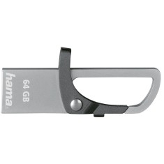Memorie USB Hama Hook-Style, 64GB, USB 2.0, Metalic, Gri foto