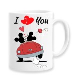 Cana alba personalizata I love you, model minnie &amp; mickey masina, INOVATIX&reg;. 330ml, Oem