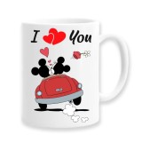 Cana alba personalizata I love you, model minnie &amp; mickey masina, INOVATIX&reg;. 330ml