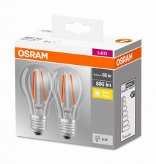 Set 2 becuri Led Osram, E27, 7W, 806 lumeni, lumina calda(2700K), durata de viata 10.000 ore, clasa energetica A++ foto