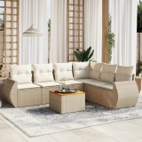 vidaXL Set canapele de grădină, 7 piese, cu perne, bej, poliratan 3225022