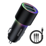 &Icirc;ncărcător auto 2x USB cu iluminare 24W + cablu 3in1 USB-C/micro/Lightning 12m JR-CL10 Joyroom