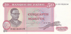 Bancnota Zair 50 Makuta 1979 - P17a UNC foto