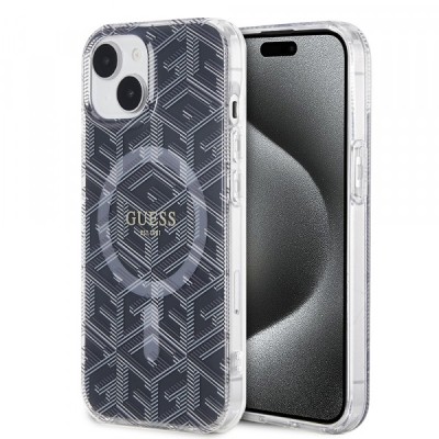 Husa MagSafe pentru Apple iPhone 15 Plus, Guess, IML Gcube, Neagra foto
