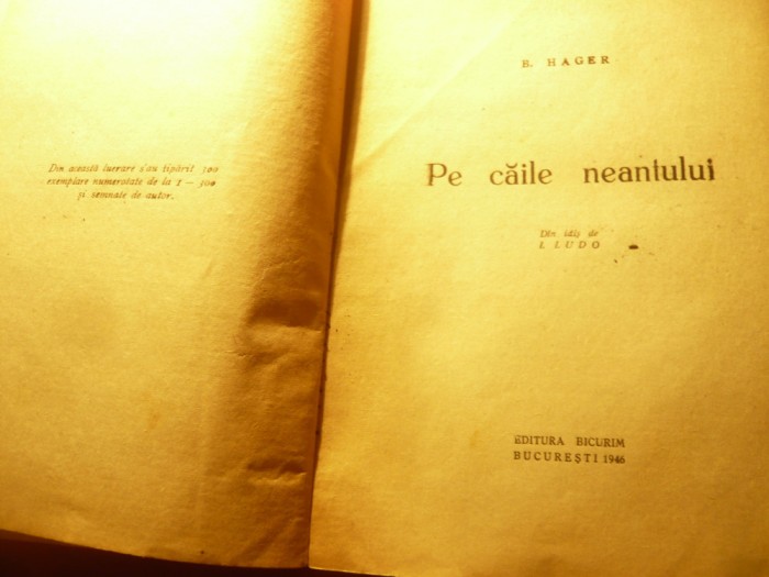 B.Hager - Pe caile neamului - Ed.1946 trad.I.Ludo ,Ed.Bicurim ,144 pag