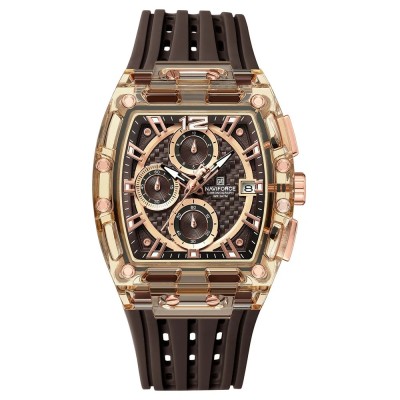 Ceas barbatesc de mana Naviforce Sport Casual Fashion Analog Quartz Maro Auriu foto