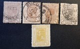 Regele Carol I (Emisiunea "Spic de Gr&acirc;u", 1900&ndash;1906) - Lot de 5 Mărci Poștale (Ștampilate &amp; Neștampilat, Ștampile București) RO1