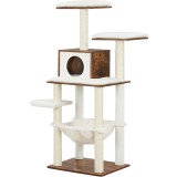 FEANDREA Ansamblu de joaca pisici, tip copac, cu culcusuri, ascunzatoare si hamac, 55x45x138 cm, alb si maro Household NewTrend