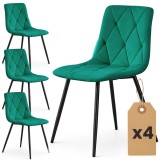 Set 4 Scaune Dining Milo Catifea Verde Sticla Matlasat Picioare Metal Negru Akord Furniture Factory