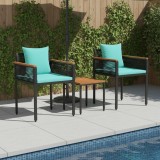 vidaXL Set de Mobilier pentru Exterior 3 pcs Negru și Turcoaz Ratan PE 42025236