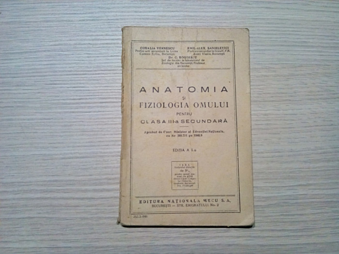 ANATOMIA SI FIZIOLOGIA OMULUI - Coralia Vernescu - 1946, 111 p.