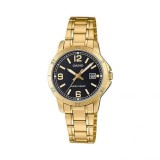 Ceas Dama Casio LTP-V004G-1BUDF Auriu Cadran Negru, Bratara Metalica, Data, Rezistent Apa