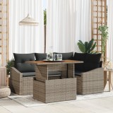 vidaXL Set grădină 5 piese cu perne gri din ratan poliester acacia