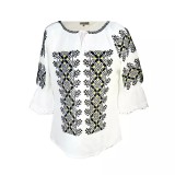 Cumpara ieftin Bluza Tip Ie Traditionala Alba cu Motiv Geometric Negru de Dama - IMS152