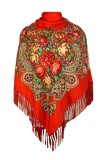 Esarfa tip sal cu flori, Dacali, rosu, 107 x107 cm