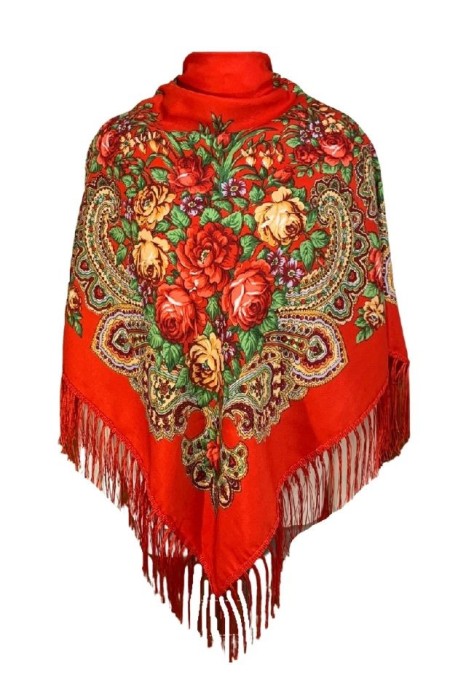 Esarfa tip sal cu flori, Dacali, rosu, 107 x107 cm