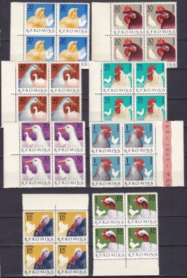 ROMANIA 1963 LP 560 PASARI DE RASA BLOCURI DE 4 TIMBRE MNH foto
