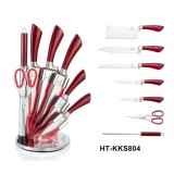 HT-KKS804 HERENTHAL Set de cutite, 8 piese, rosu