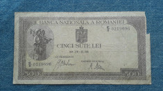 500 Lei 1941 bancnota Romania / filigran BNR orizontal / seria 0219696 foto