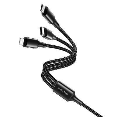 Cablu Incarcare USB la Lightning / USB Type-C / MicroUSB Borofone BX50 Fresco, 1 m, 2.4A, Negru foto