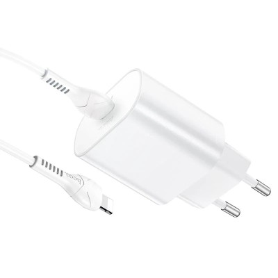 Incarcator Retea cu cablu USB Type-C, Quick Charge, 25W, 1 X USB Tip-C, Alb, HOCO N22 foto