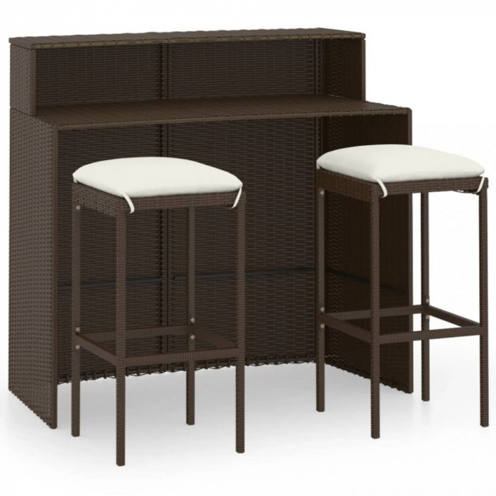 Set mobilier bar de gradina cu perne, 3 piese, maro GartenMobel Dekor