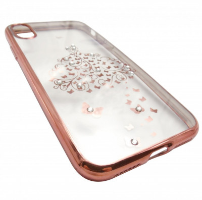 Husa silicon transparenta cu margini electroplacate roz (fluturi si strasuri) pentru Apple iPhone X/XS foto