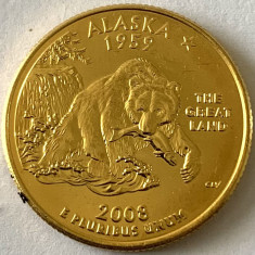 AMERICA QUARTER 1/4 DOLLAR 2008 LITERA D.(Grizzly bear with salmon-ALASKA)PLACAT foto