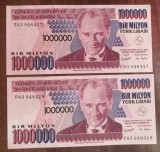 B11 24 - Bancnota foarte veche - Turcia - 1000000 lire - serii consecutive