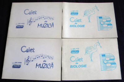 2 caiete biologie 32 file + 2 caiete muzica 24 file, rechizite scolare anii 90 foto