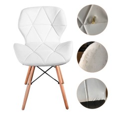 Scaun bucatarie, stil scandinav, tapiterie piele ecologica, picioare din lemn, alb, RESIGILAT