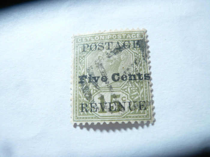 Timbru Ceylon colonie britanica 1890 Regina Victoria ,2 supratipare ,stampilat
