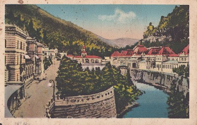 CP687N Băile Herculane, Vedere generală cu r&amp;acirc;ul Cerna, carte poștală foto