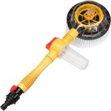 Perie Rotativa auto, 2 in 1, Cu Recipient pentru spuma, Jet cu Apa, Maner Extensibil, Conectare la furtun, Galben