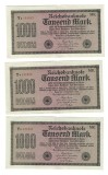 3 x Bancnota Germania 1000 mark/marci 15 septembrie 1922, seria rosie, serie consecutiva, aUNC