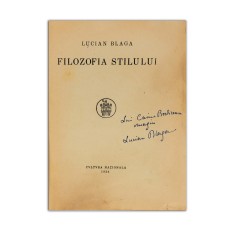 Lucian Blaga, Filozofia stilului, 1924, cu dedicație pentru Caius Brediceanu