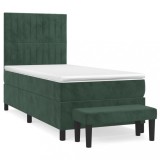 Cumpara ieftin Pat box spring cu saltea, verde inchis, 100x200 cm, catifea