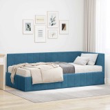 vidaXL Cadru de pat colțar cu saltea albastru 100 x 200 cm Catifea